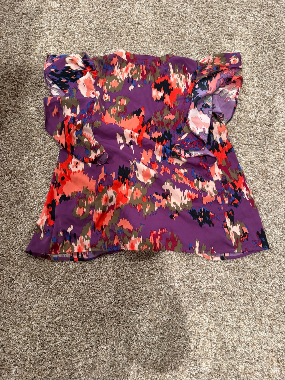 entro Purple Multicolor Floral Ruffle Sleeve Blouse